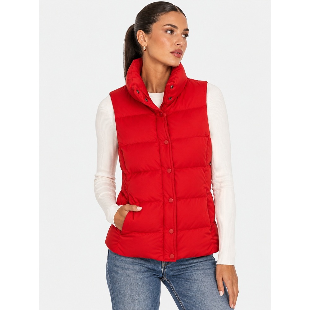 J.Crew Red Down Puffer Vest Quilted Zip Snap Front XS